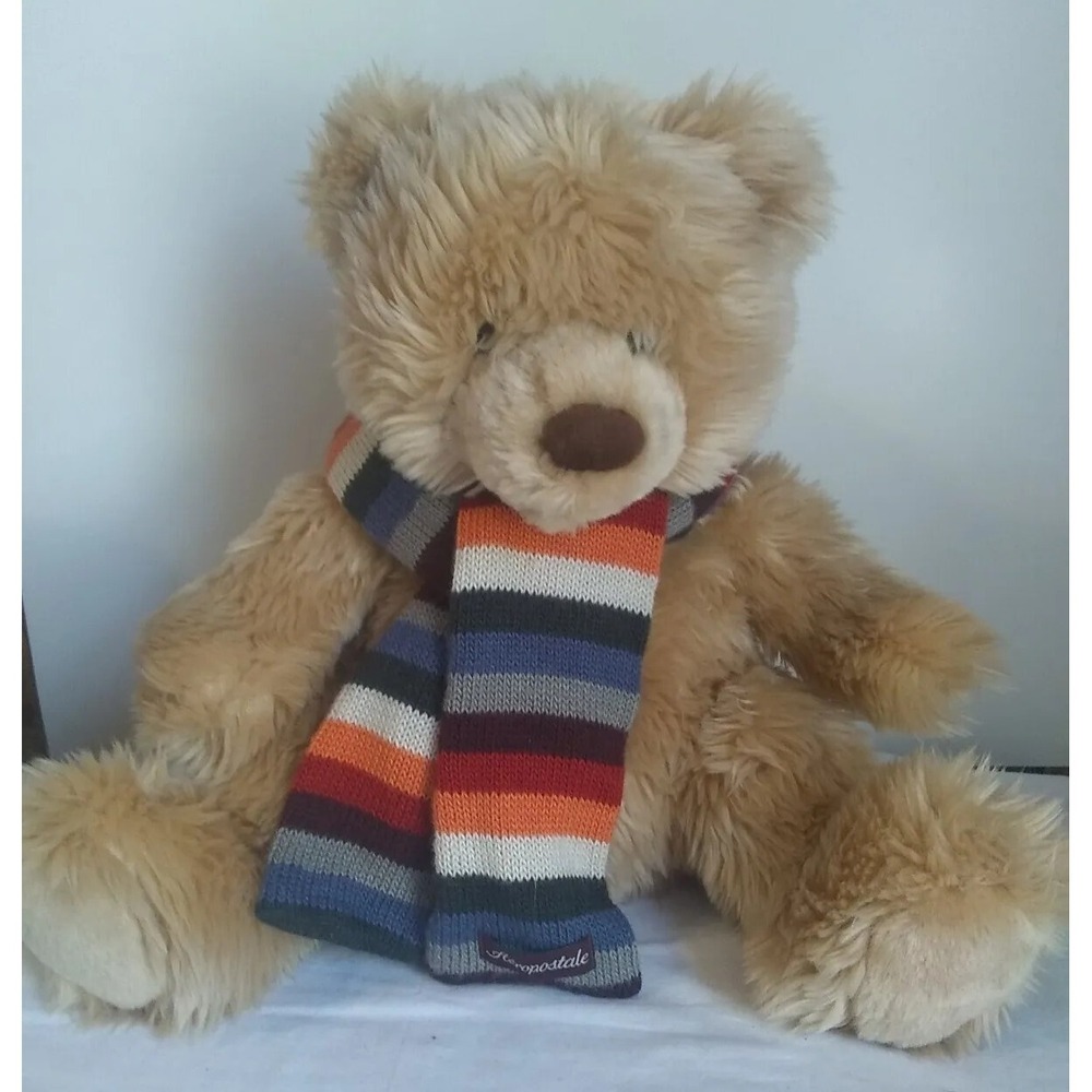 Aeropostale Teddy Bear 12"‎ Brown Plush Stuffed Animal Scarf Super Soft Fur